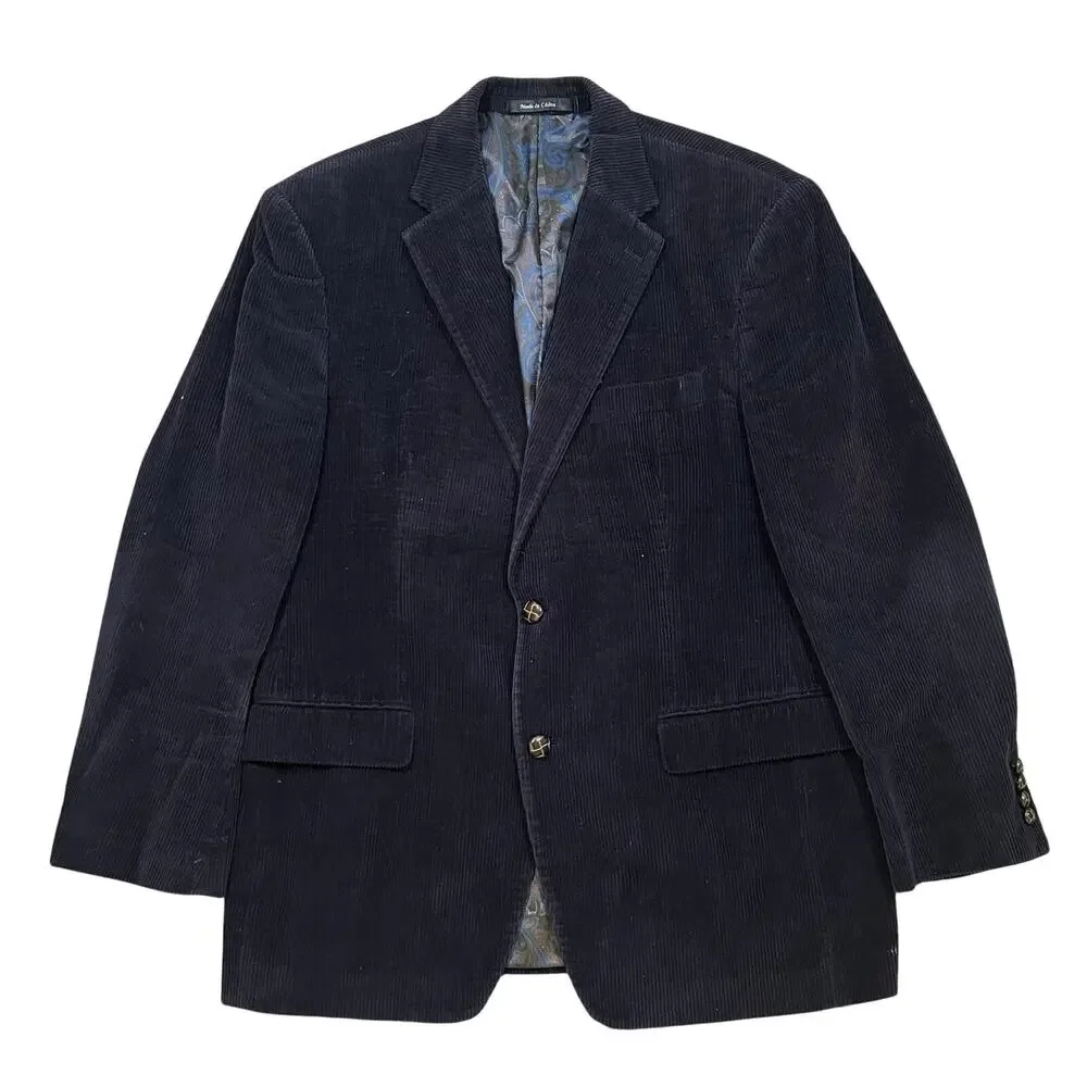 Lauren Ralph Lauren Corduroy Blazer 40R Navy Wide Wale Paisley Lined Sport Coat